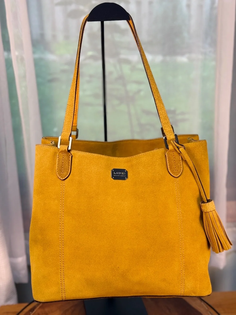 Lauren Ralph Lauren Suede Bucket Hobo Shoulder Bag in Mustard Yellow